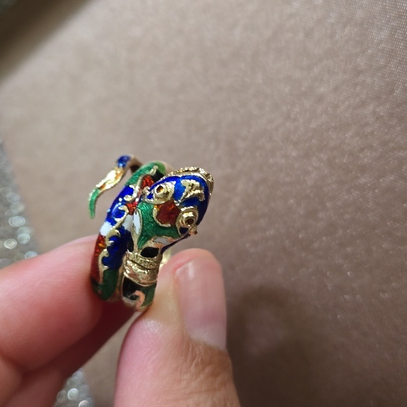 Vintage 14k Gold Enamel Serpent Wrap Coil Ring - Picture 6 of 15